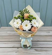 Букет цветов из:  Герберы, Розы и Хризантемы в Тёплом