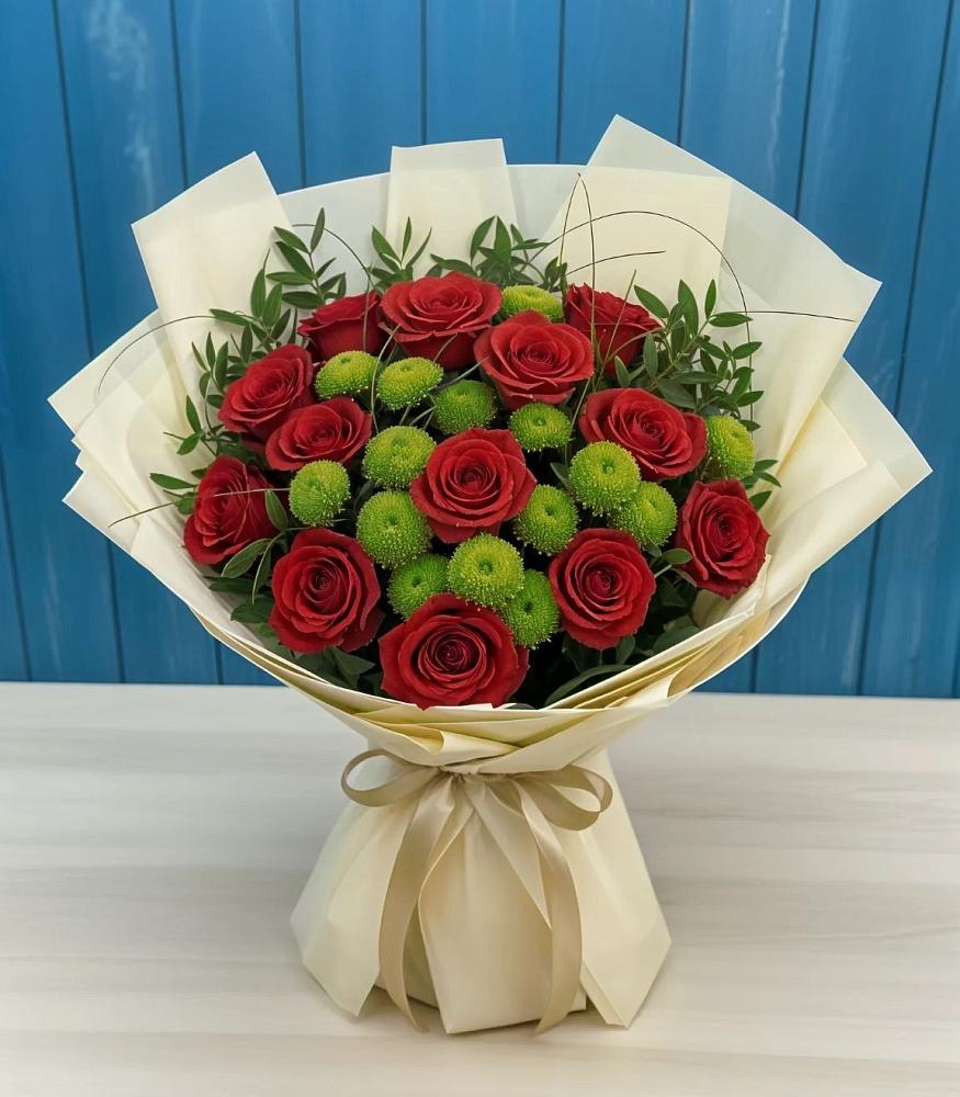 Букет цветов из: Розы и Хризантемы в Тёплом