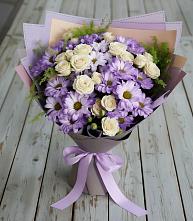 Букет цветов из:  Хризантемы и Розы #REPLACE_PRED# Тёплом